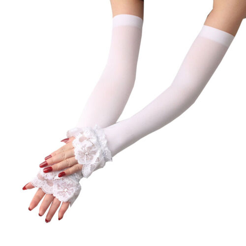 1 par de guantes de conducción de manga elástica sin dedos largos de seda de hielo manga brazo - Imagen 10 de 14