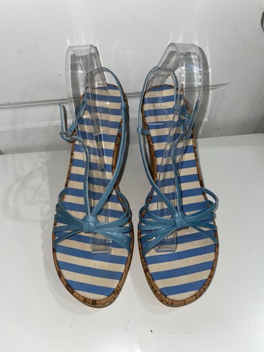 Sandalia de cuña Nine West vintage con tiras para mujer talla 9 nueva sin etiquetas cuero genuino azul - Imagen 5 de 10