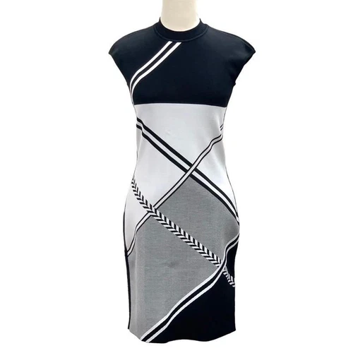 HERMÈS Abito smanicato Hermes nero bianco linea incrociata autentico dal Giappone