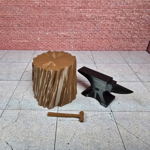 Anvil Stump and Hammer Model Prop 1/10 Scale Garage Dollhouse Diorama Accessory - Picture 9 of 10