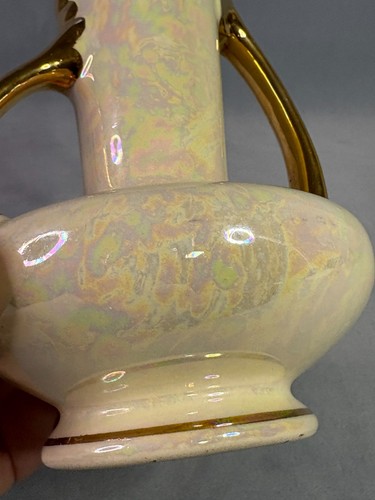 Jarrón Pearl China Co Oro 22kt Brillo Romántico Iridiscente Doble Mango Hecho en EE. UU. - Imagen 13 de 15