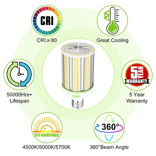150W LED Corn Light Bulb E39 Mogul Base Warehouse High Bay Light Adjustable CCT. - Picture 9 of 13