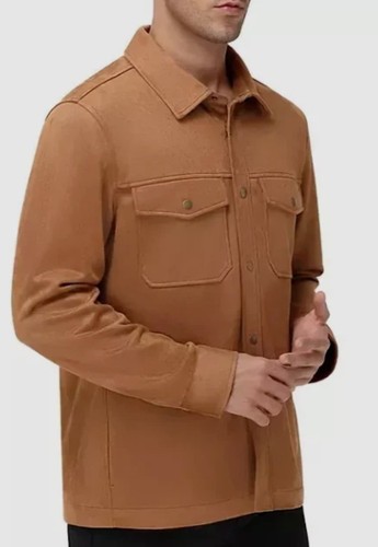 Frye Men's Faux Micro Suede Shirt Jacket Shacket Sz XXL Brown Snap Long Sleeve - Picture 8 of 8