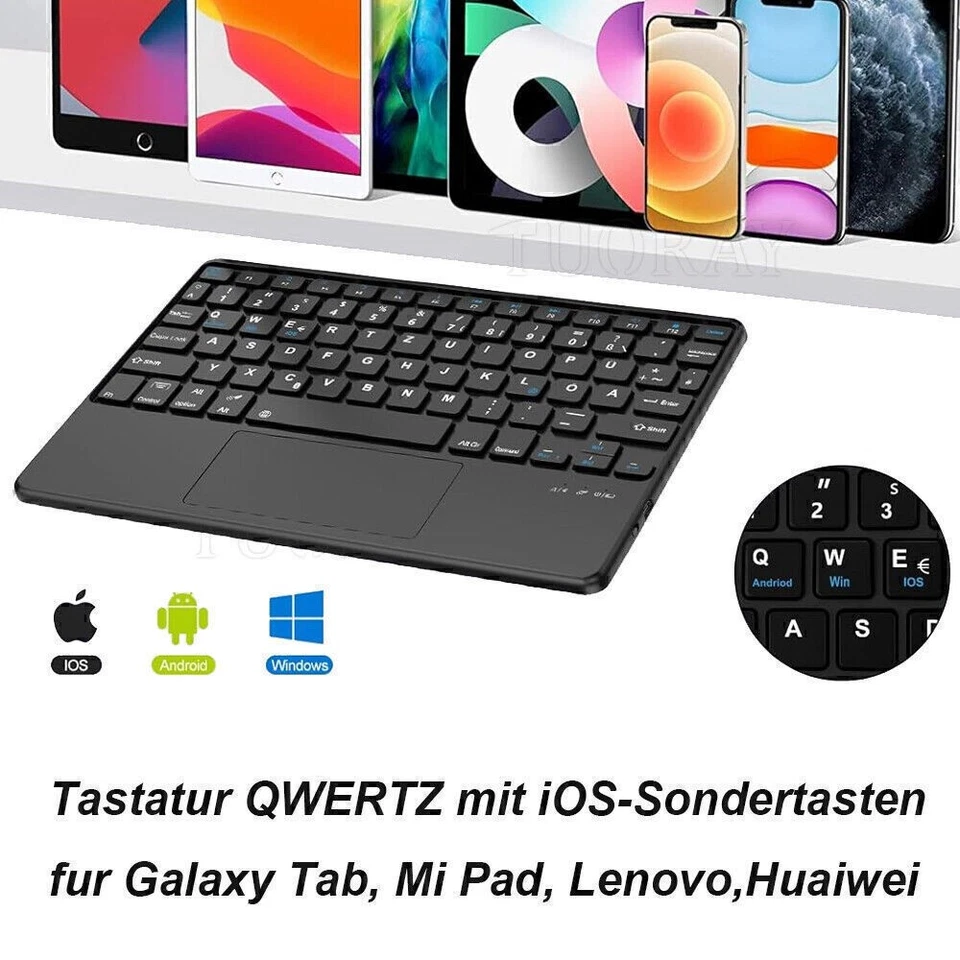QWERTZ Bluetooth Tastatur Maus mit Touchpad für Android IOS Windows Tablet iPad - Bild 3 von 4
