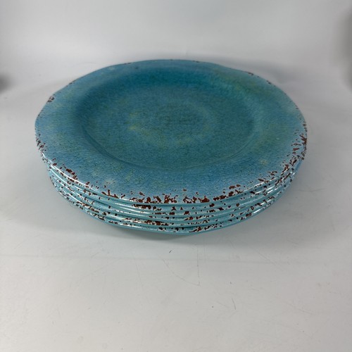 Pier One Carmelo Melamine 11" Dinner Plates Turquoise Crackle set of 6 - Picture 2 of 4