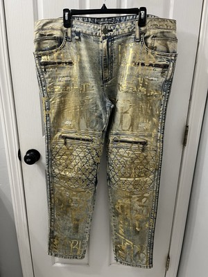 Robin's Jean Men s Size 40x33 Racer Straight Leg Gold Diamond Quilting At Knees