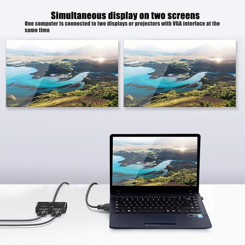 VGA Splitter 1 In 2 Out 250MHz USB Powered 1920x1440 1080P Video Splitter Fo NEW - Afbeelding 9 van 12