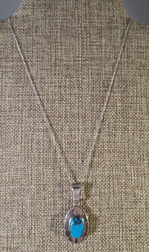 Vintage Modernist Design Sterling Silber Türkis Anhänger Kette Halskette 925 - Bild 2 von 9