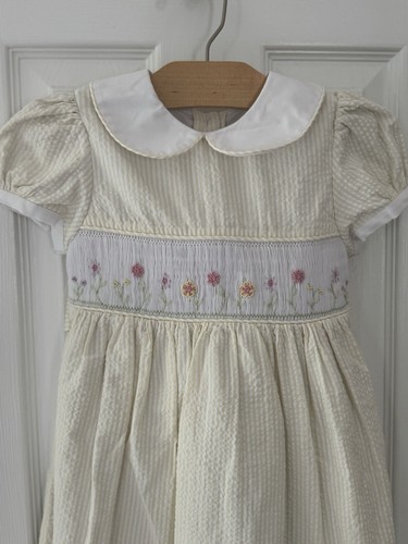 Strasburg Girl’s 4 Cotton Dress Spring Summer Smocked Flowers Buttons Cottage