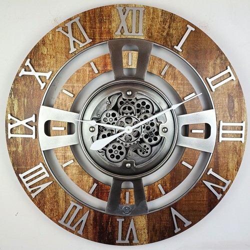Orologio The Gears LINEA INGLESE OROLOGIO DA PARETE ROTONDO 36 POLLICI VINTAGE MARRONE - Foto 10 di 11