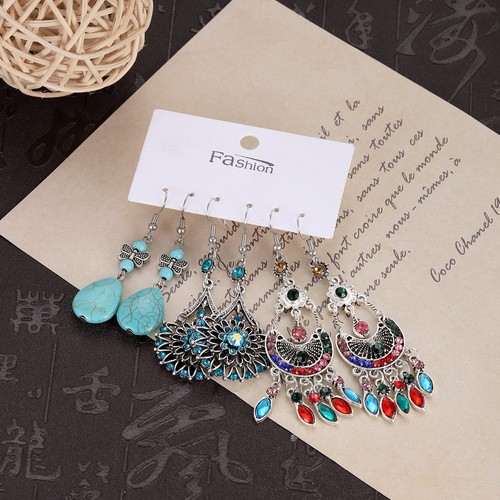 3 Pair Vintage Boho Bohemian Ethnic Dangle Drop Handmade Women Earrings Jewelry - Picture 83 of 86