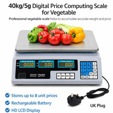 ACS-30 40kg/5g Digital Price Computing Scale for Vegetable UK Plug Silver & Whit