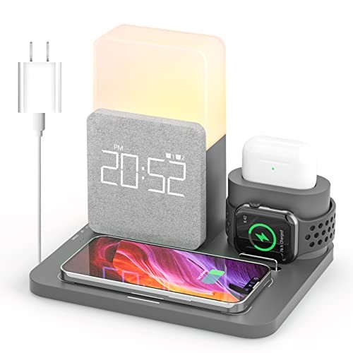 Wireless Charging Station, 3 in 1 Charging Station, Alarm Clock with Gray - Photo 2/7