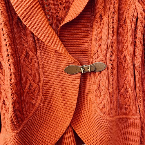 Talbots Strickjacke Zopfmuster Damen L Burnt Orange Pullover Wollmischung Büro Arbeit - Bild 4 von 9