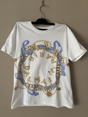 NWT Authentic Balmain  Paris Chains Printed Cotton T-Shirt sz M