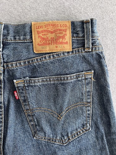 Levi's Jeans Shorts Uomo 32 Blu Denim Rosso Tab 505 Retrò USA 100% Cotone Tasche - Foto 3 di 11