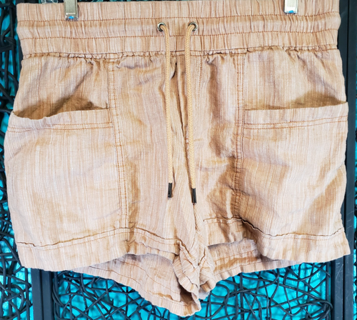 ATHLETA LINEN SHORTS WOMENS 8 BROWN CABO 4" TEXTURED ELASTIC WAIST DRAWSTRING - Picture 1 of 12