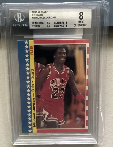 1987-88 Fleer Stickers Michael Jordan #2 BGS 8 HOF 2nd Year Card Bulls
