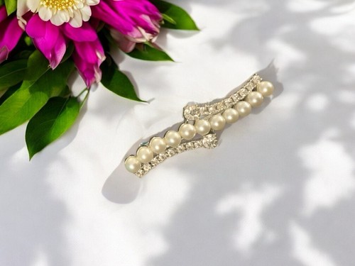 Bridal Hair Barrette Clip Faux Pearl Crystal Silver Wedding Accessories Gift - Picture 5 of 9