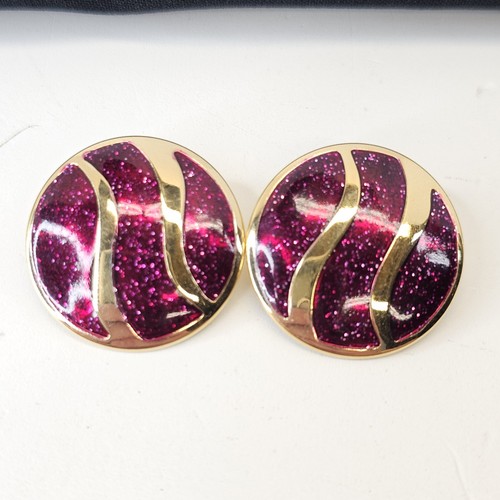 Vintage Avon 1986 Color Sensation Clip On Earrings Red Fuchsia Sparkle - Picture 2 of 7