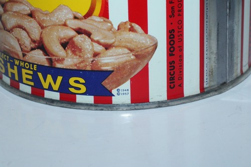 Vintage 1950s Circus Select Whole Cashews Tin wLid 13oz Advertising Can Elephant - Bild 5 von 10
