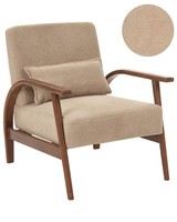 Sessel Bouclé Sandbeige Gepolstert Mit Dekokissen Armlehnen Tiefe SitzfläChe