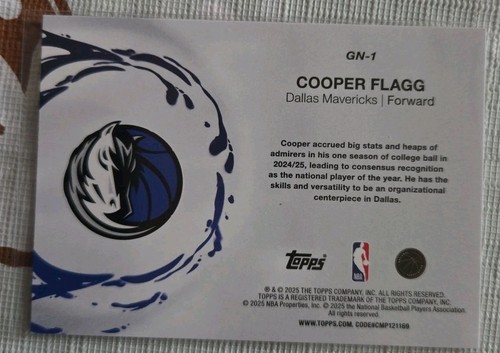 Topps 25-26 Cooper Flagg RC Generation Now Insert #GN-1 Dallas Mavericks - Bild 2 von 2