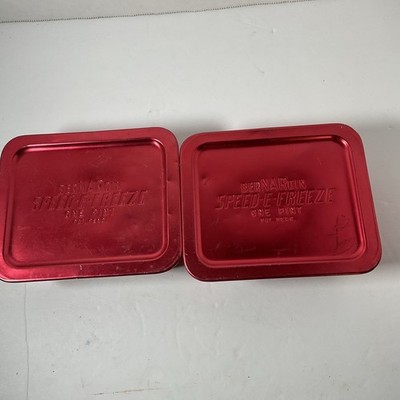 2 Vintage Red BerNarDin Speed-E-Freeze One Pint Aluminum Freezer Container