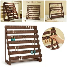 Multi-Layer Wooden Earring Display Stand Holder Jewelry Necklace Rack Organizer