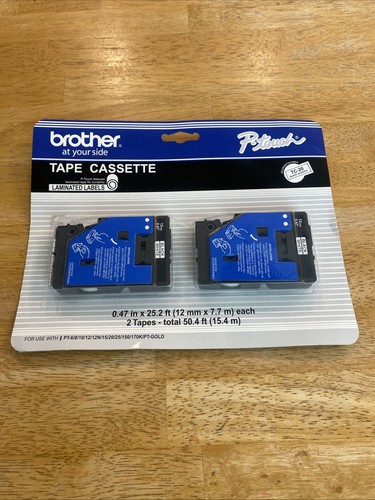 Cartuchos de cinta Brother TC para etiquetadoras P-Touch 1/2 W negro sobre blanco paquete de 2 TC20