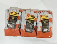 Firm Grip 65032 Large Suede Double Leather Palm Gloves, Orange Gray, 9 Pairs