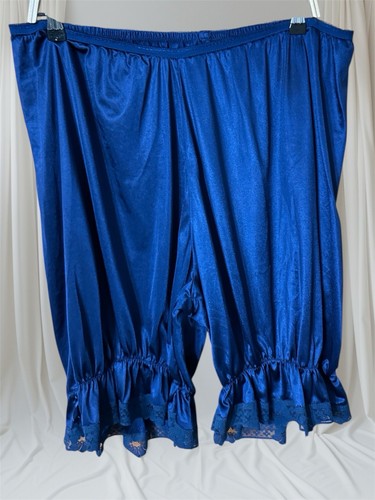 Damen Vintage Satin/Nylon Übergröße blau Rüschen Unterhose (ohne Etikett) W 36-48” 1X/2X