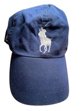 Polo Ralph Lauren Big Pony 3 Leather Adjustable Strap Back Cap Hat Navy