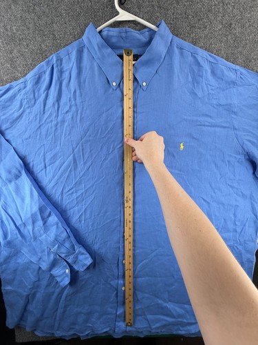 Ralph Lauren All Linen Blue Long Sleeve Button Up Shirt Big 5XLT Tall Pony Logo - Picture 4 of 13