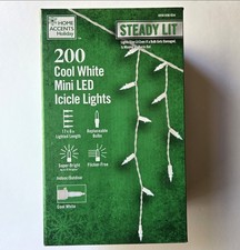 HOME ACCENT HOLIDAY 200 Cool White Mini LED Icicle Lights, White Wire, 17.5 ft.