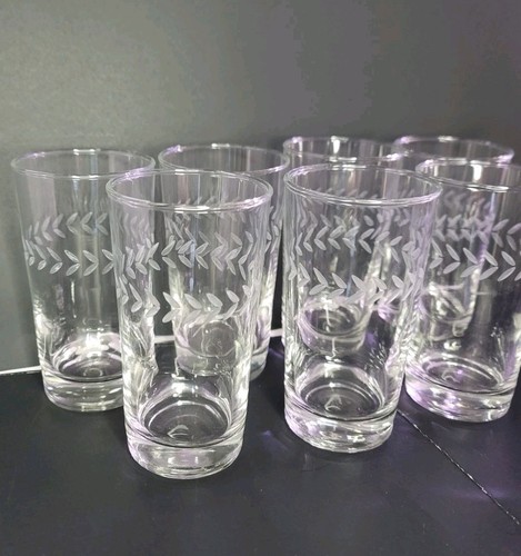 Set of 6-SIX Flat Straight 5 1/8" Tumbler Laurel (Gray Cut) by Anchor Hocking - Picture 6 of 18