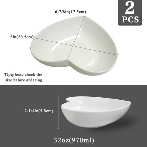 Platos de ensalada profunda en forma de corazón de porcelana 2 piezas, cuenco de corazón grande de 8 pulgadas... - Imagen 2 de 7