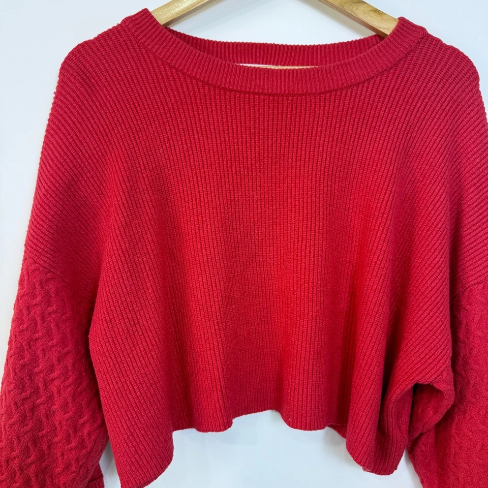 Suéter cuadrado tejido acanalado recortado Jack by BB Dakota para mujer rojo mediano Foto 2 de 4