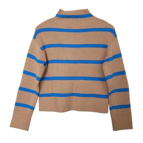 Everlane Lace Up Smock Knit Sweater Size XS Chestnut Brown Blue Striped Wool  - Picture 2 of 7