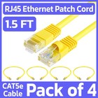 4 Pack Cat5e Patch Cord Yellow 1.5 Feet Lan Ethernet Cable Network Internet RJ45