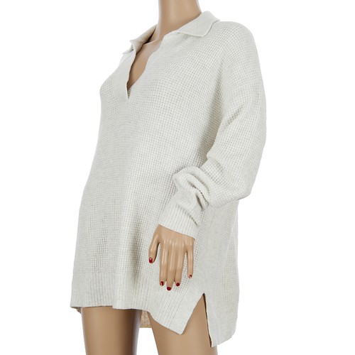 Aerie Cozyup Waffle Polo Sweater Grey Heather Women's Small - Picture 4 of 8