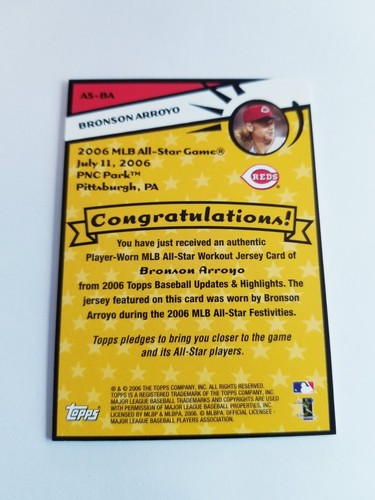BRONSON ARROYO 2006 TOPPS UPDATE ALL-STAR STITTCHES JERSEY EVENT WORN REDS - Picture 2 of 2