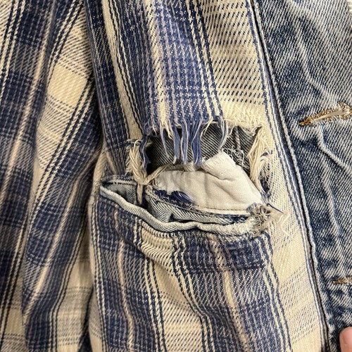 Levis Trucker Jacke Herren Größe M helle Waschung distressed Denim Decke gefüttert Vintage - Bild 6 von 17