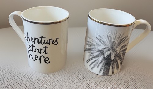 Kate Spade Lenox Spirit Of Adventure And Palm Tree Mug Set of 2, 4.25”Tall EUC - Picture 3 of 8