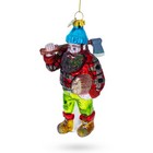 Rugged Lumberjack Carrying Log Glass Ornament