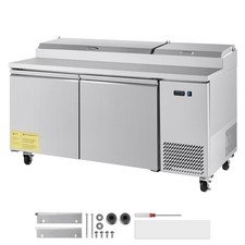 67" Commercial Refrigerated Pizza Prep Table Station Fridge Double Door w/9 Pans