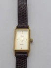 Vintage Timex Quartz Gold Tone Ladies Rectangular Watch Brown Band Working