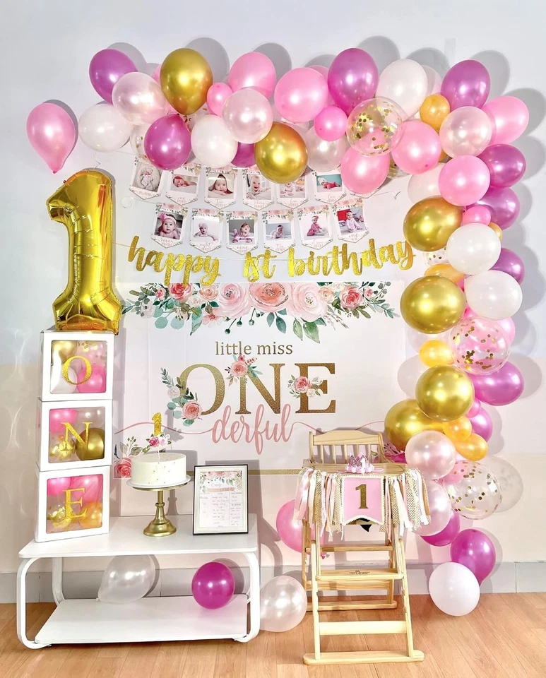 Encantador Juego de Decoraciones de 1er Cumpleaños para Niñas - Opciones Personalizables Foto 4 de 4