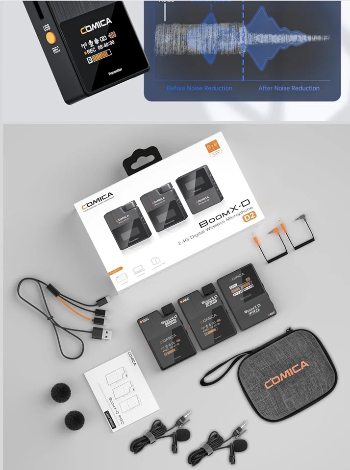 New Sealed In Box! COMICA BoomX-D Pro D2 Wireless Mics 2.4G; Cam/Phone/computer - Image 2 of 4