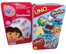 Nick Jr Dora The Explorer & Friends Dominoes and Shopkins Uno in Tin Cardinal A4